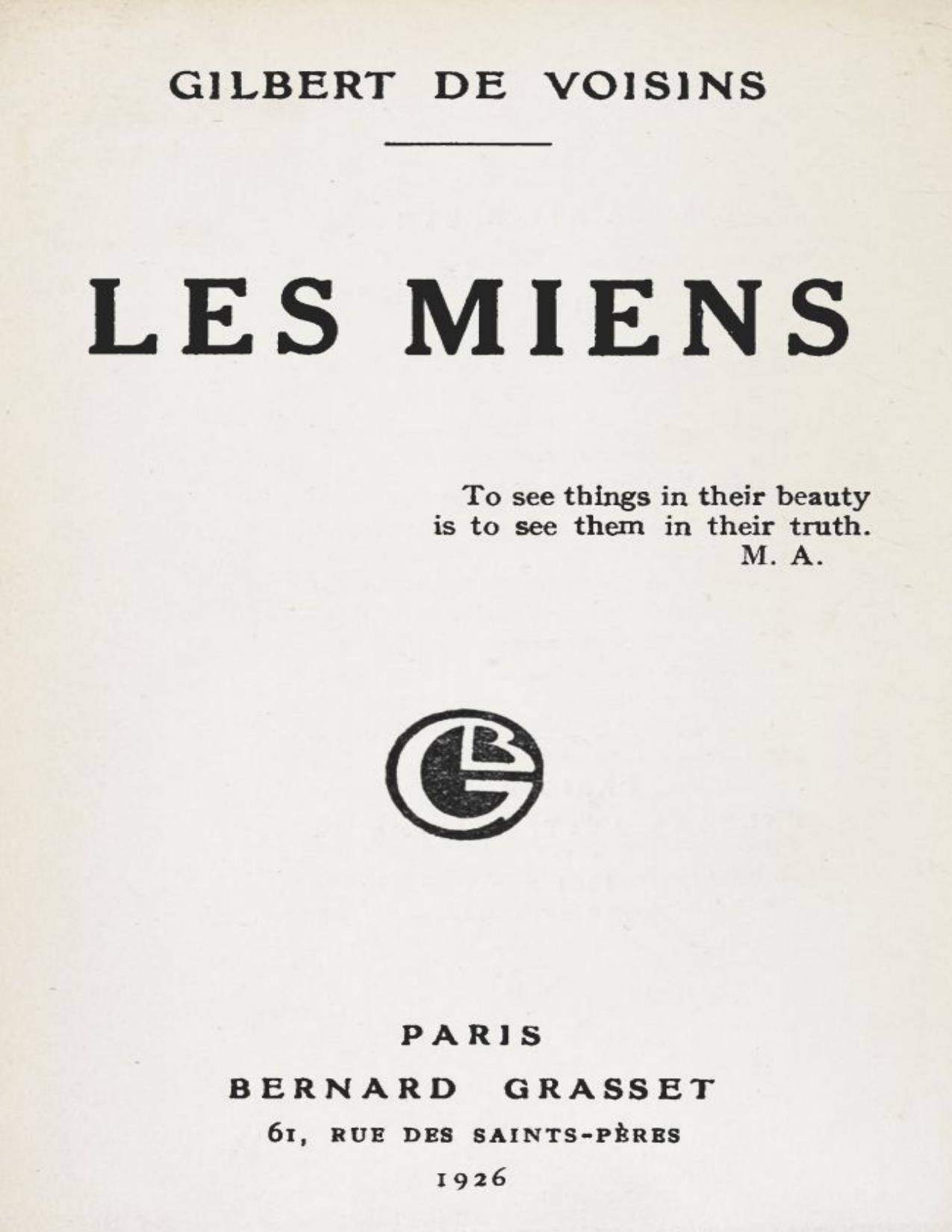 Les miens d’Auguste Gilbert de Voisins, couverture du livre