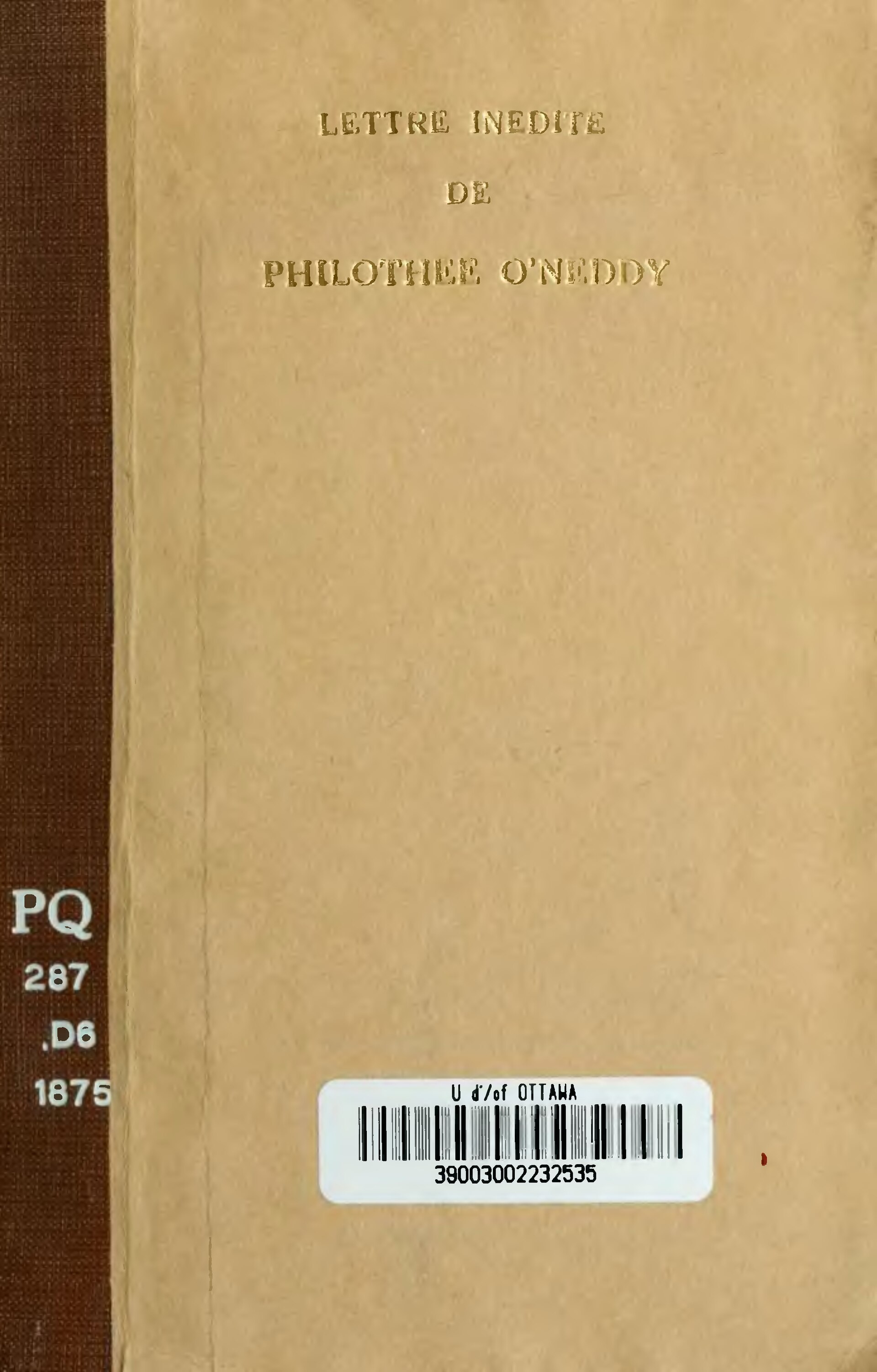 Lettre inédite de Philothée O’Neddy, couverture du livre