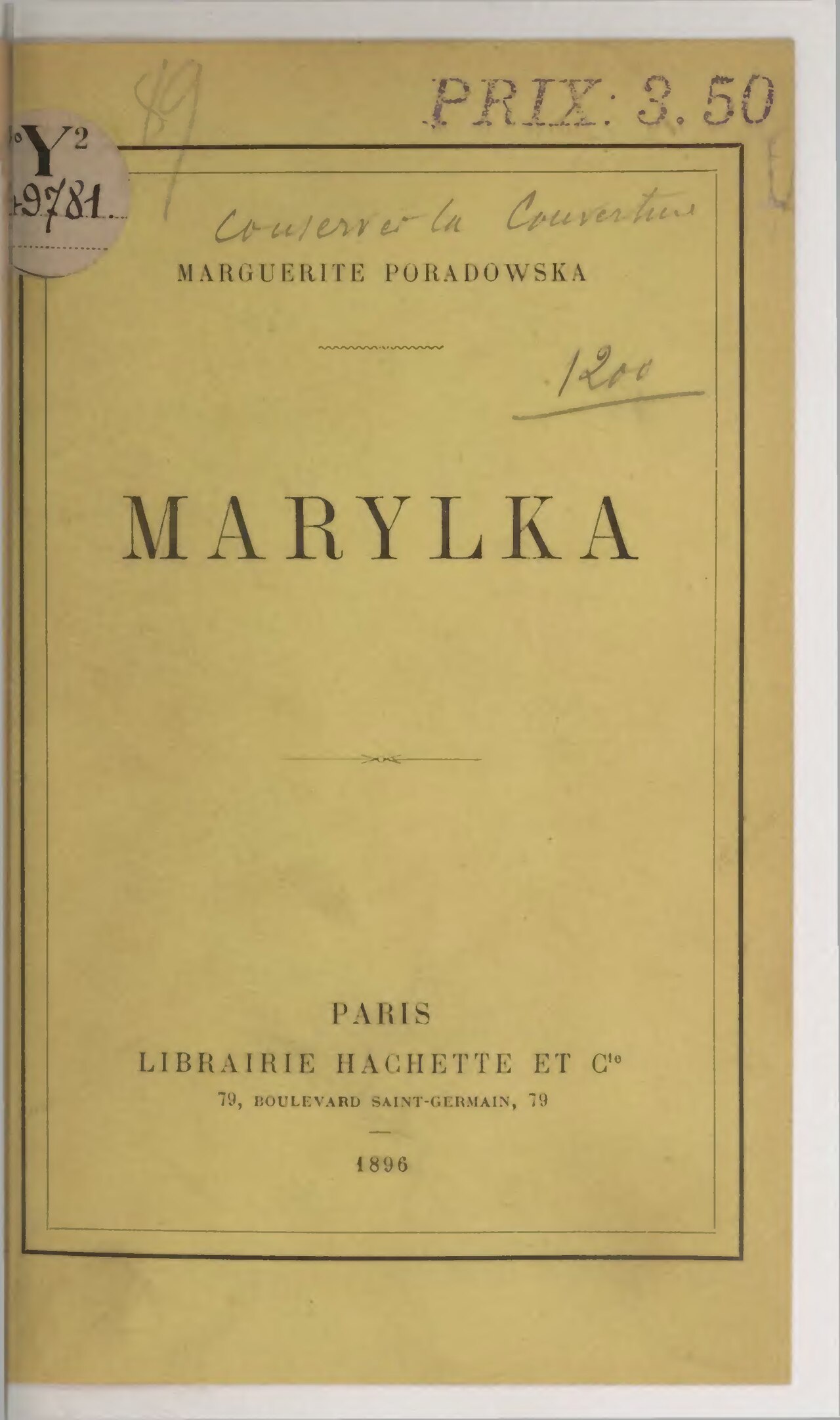 Marylka de Marguerite Poradowska, couverture du livre