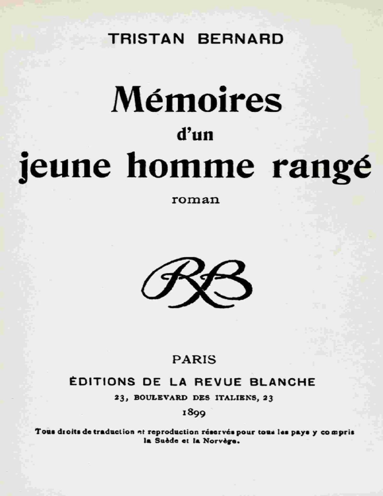 Mémoires d'un jeune homme rangé de Tristan Bernard, couverture du livre