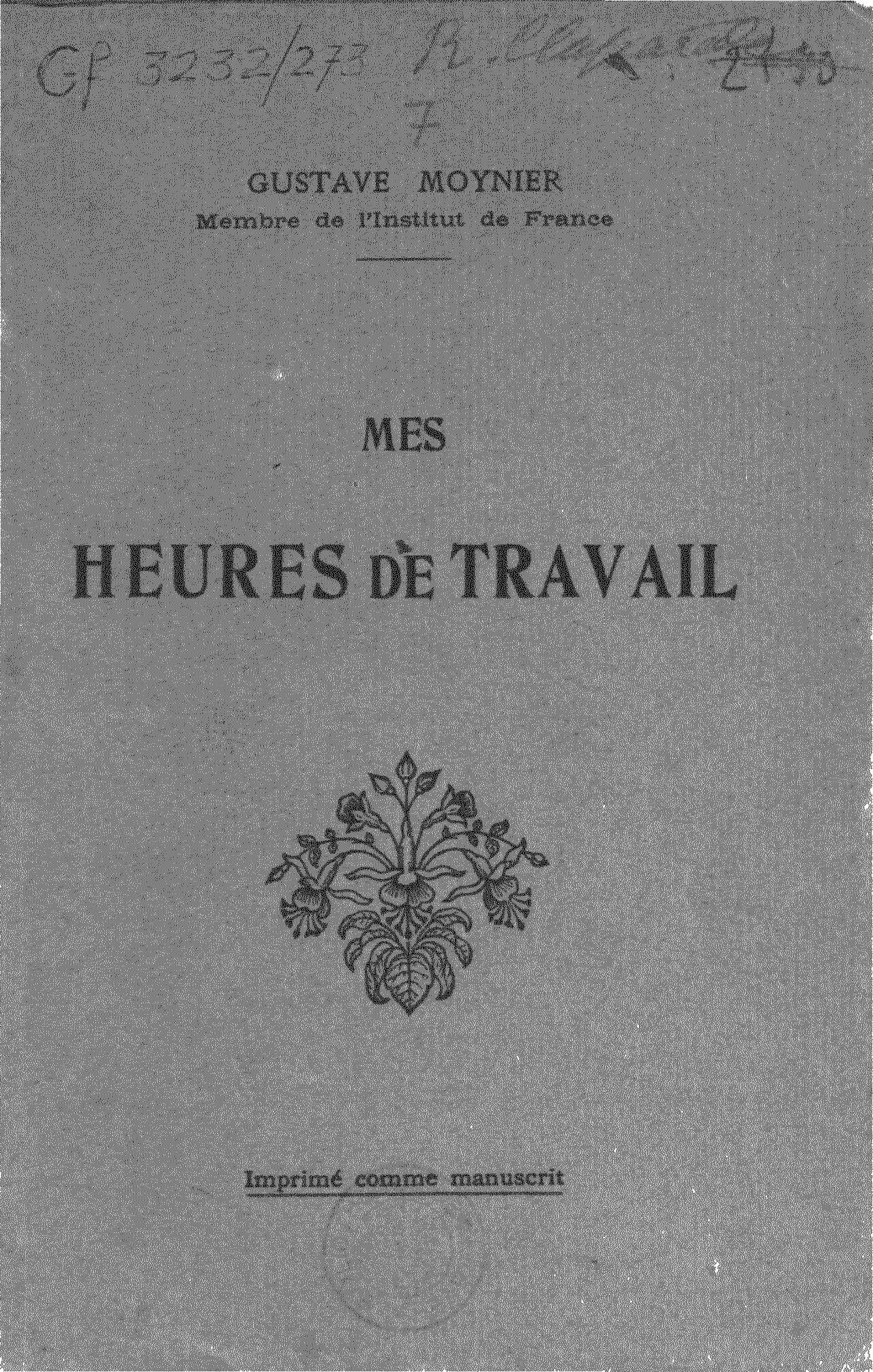 Mes heures de travail de Gustave Moynier, couverture du livre