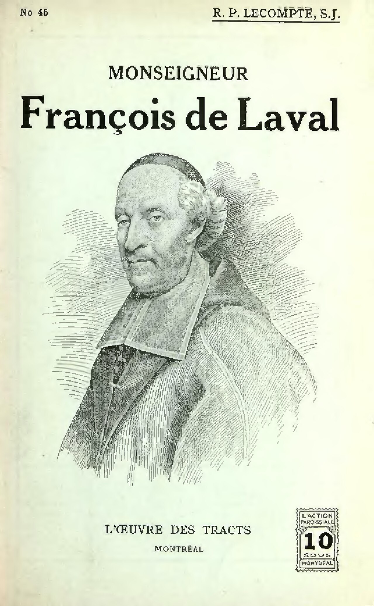 Monseigneur François de Laval d’Édouard Lecompte, couverture du livre