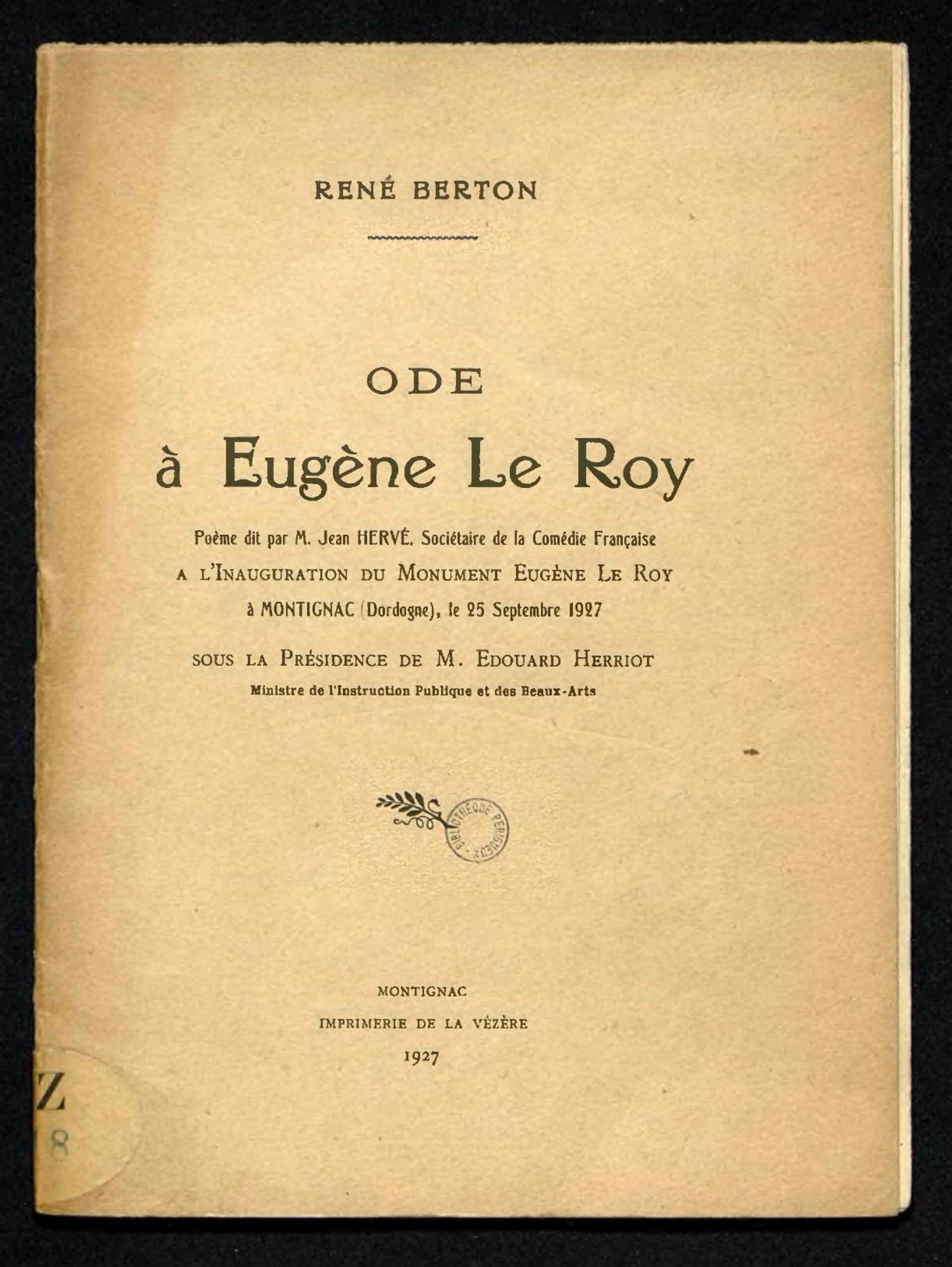 Ode à Eugène Le Roy de René Berton, couverture du livre