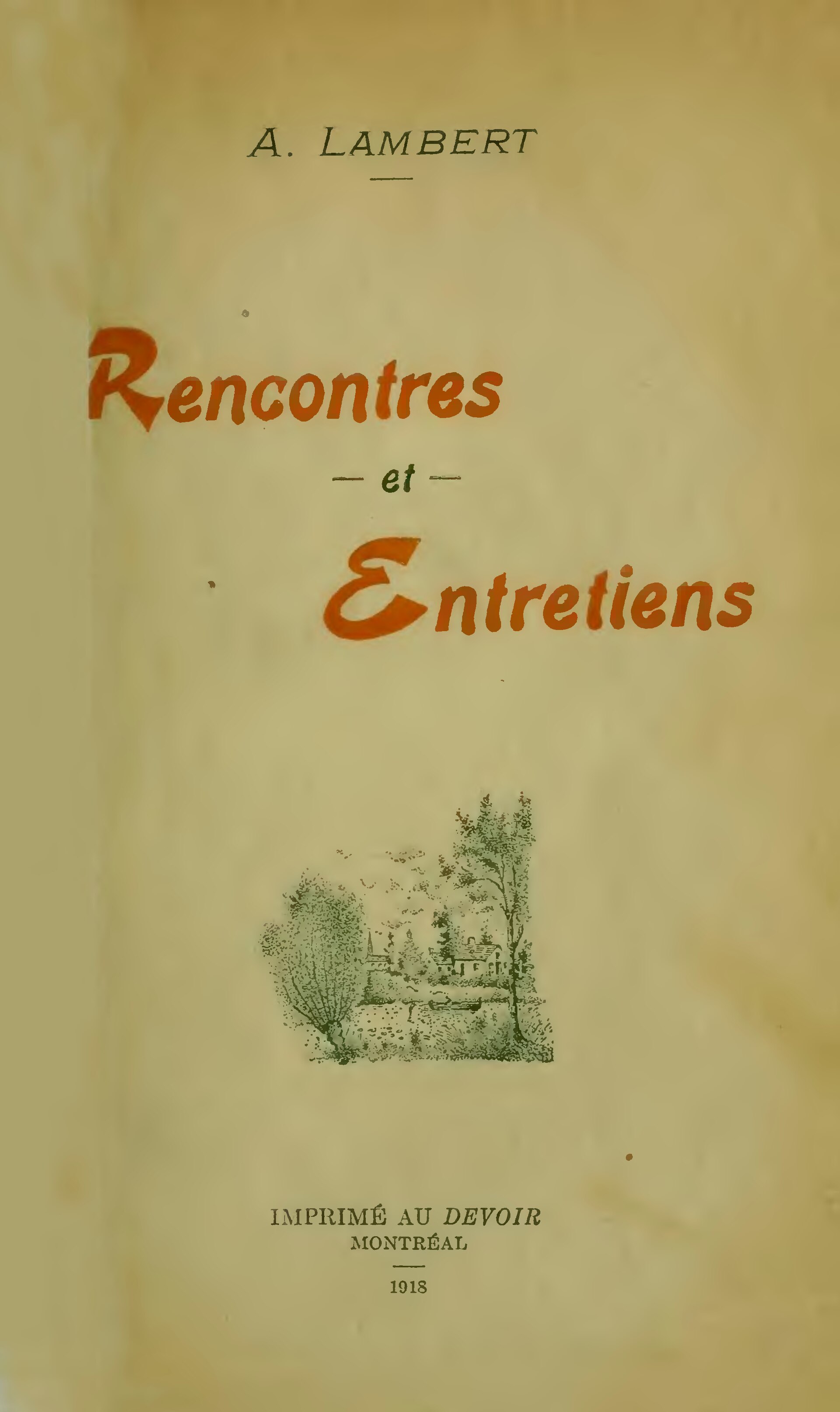 Rencontres et entretiens d’Adélard Lambert, couverture du livre