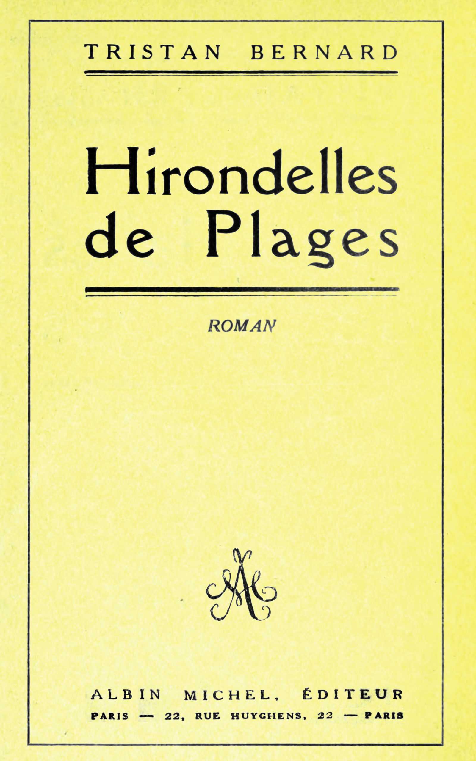 Hirondelles de plages de Tristan Bernard, couverture du livre