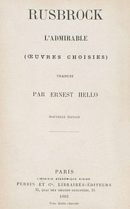Rusbrock l'Admirable (œuvres choisies) de Jan van Ruysbroeck, couverture du livre
