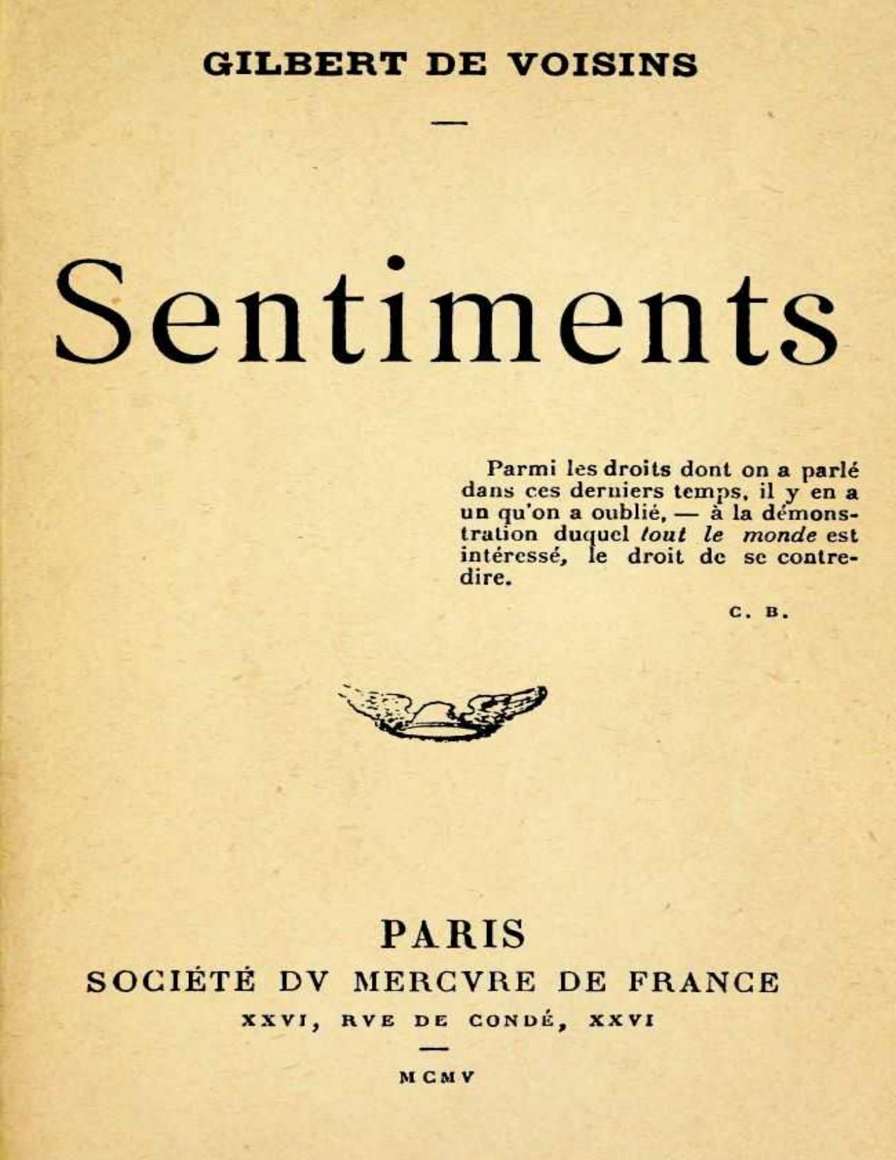 Sentiments d’Auguste Gilbert de Voisins, couverture du livre