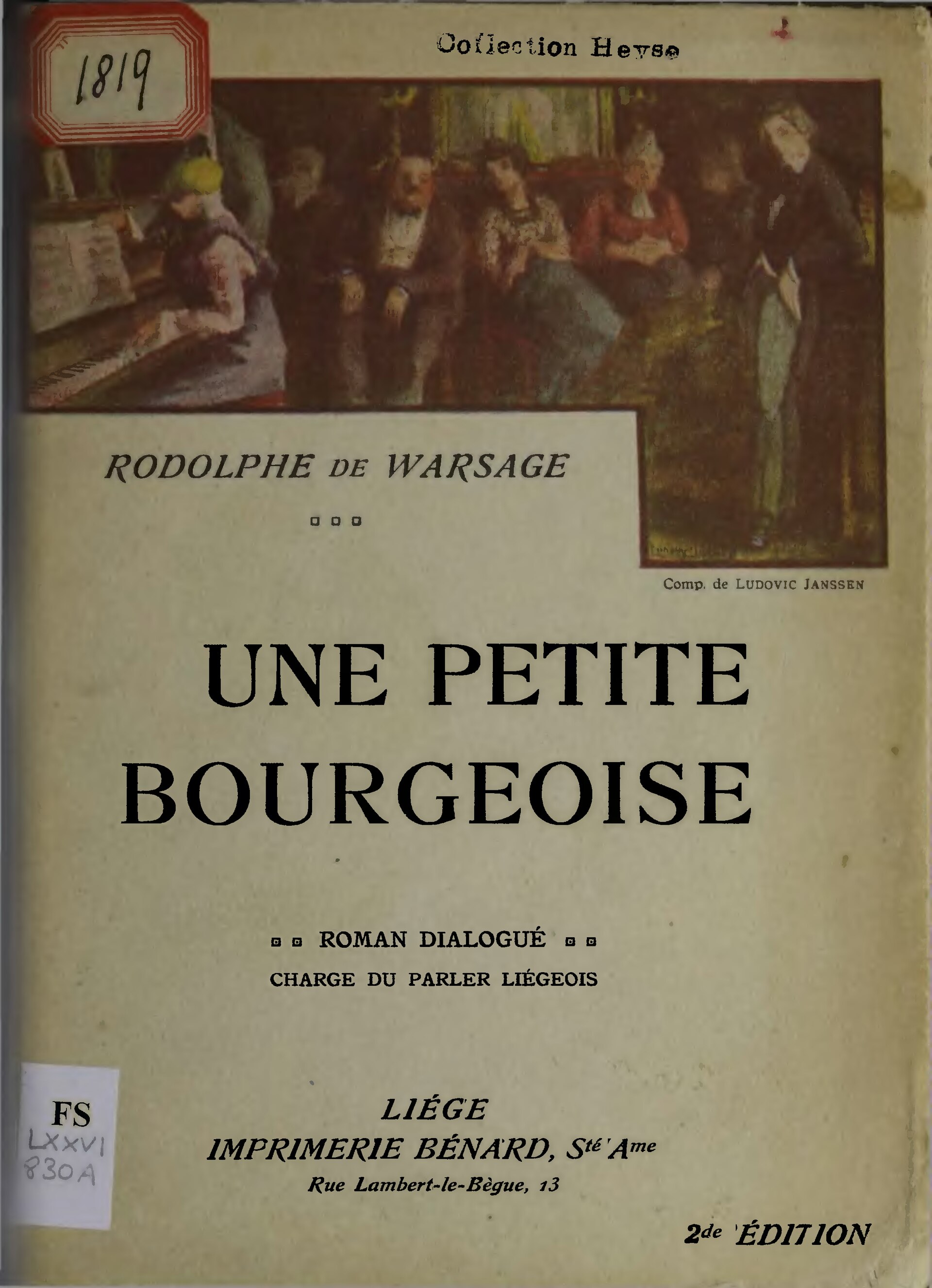 Une petite bourgeoise de Rodolphe de Warsage, couverture du livre