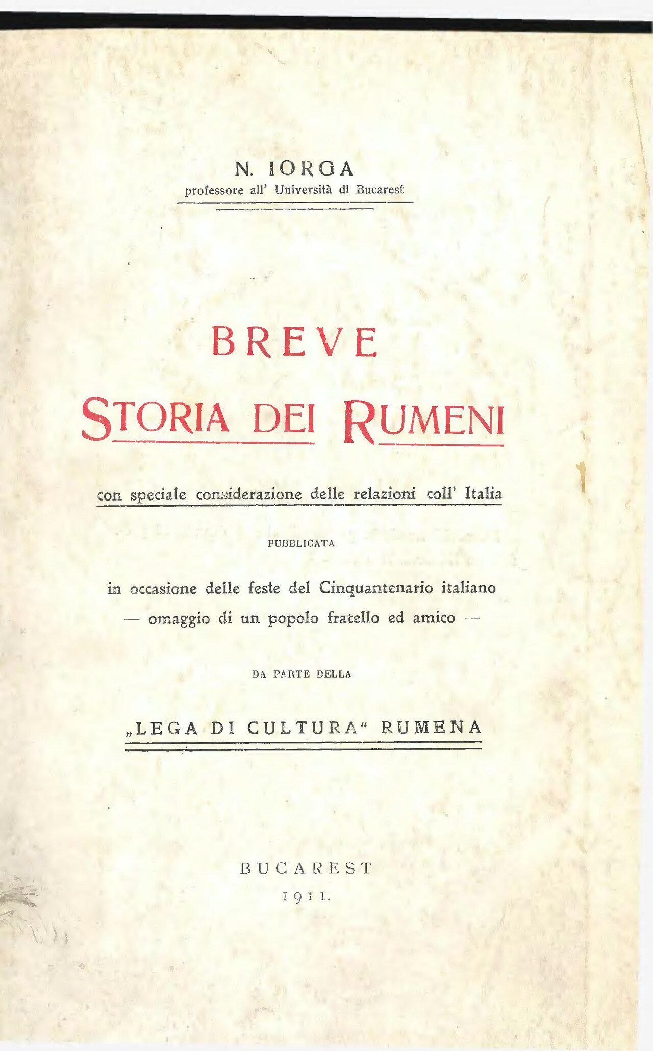 Breve storia dei rumeni di Nicolae Iorga, copertina del libro