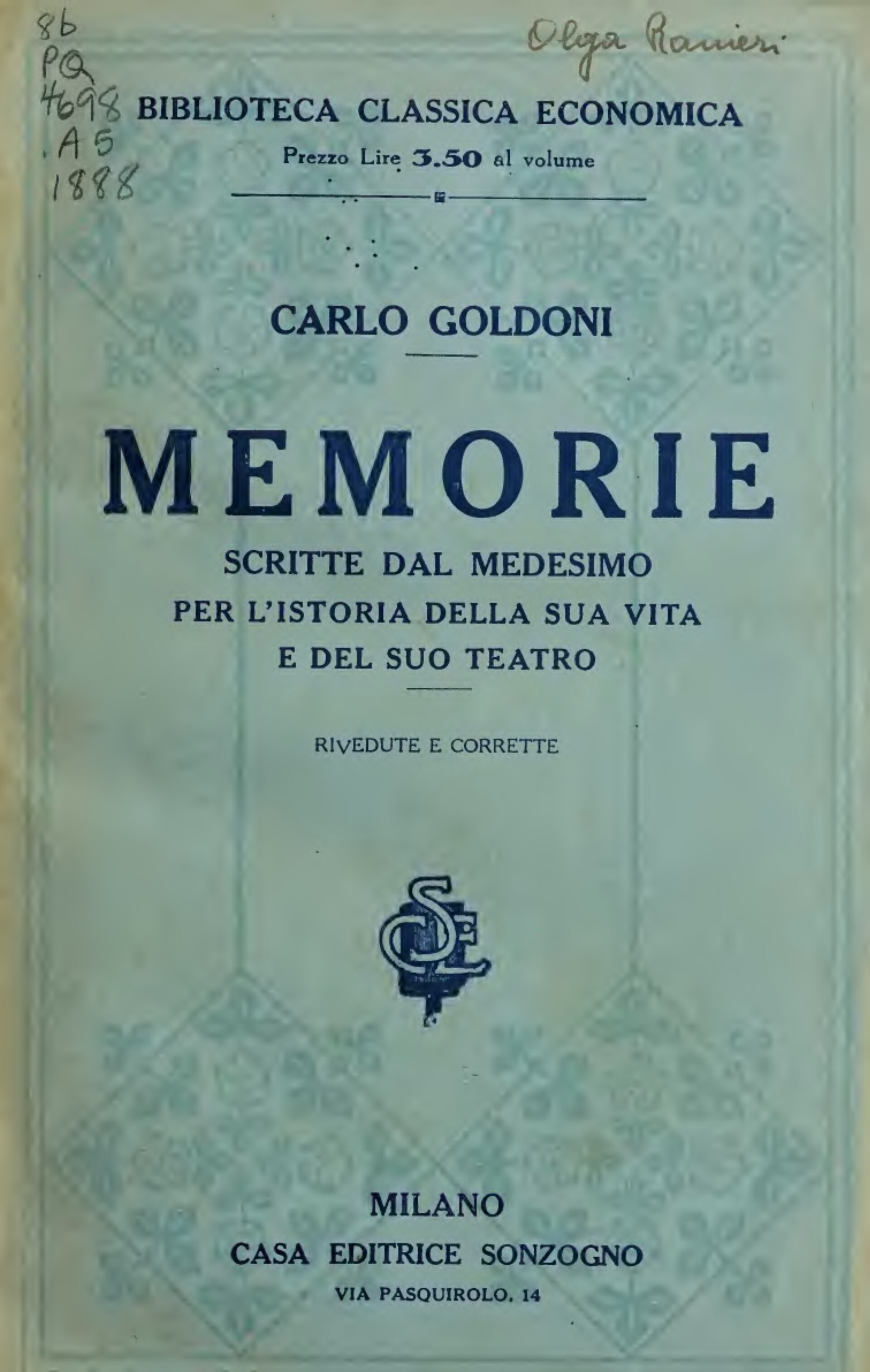 Memorie di Carlo Goldoni di Carlo Goldoni, copertina del libro