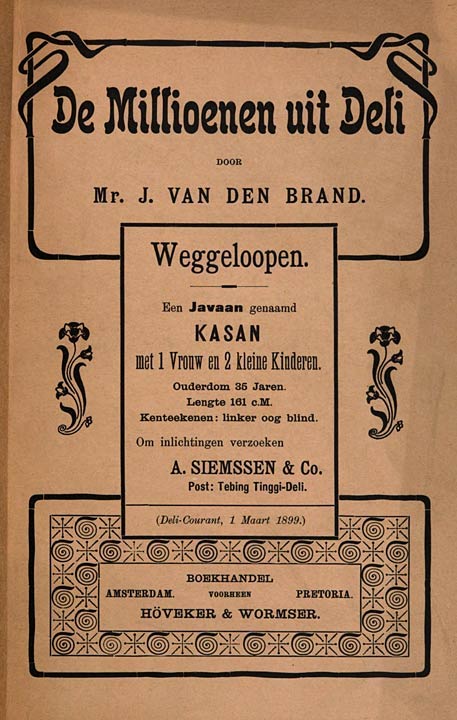 De millioenen uit Deli van J. van den Brand, boekomslag