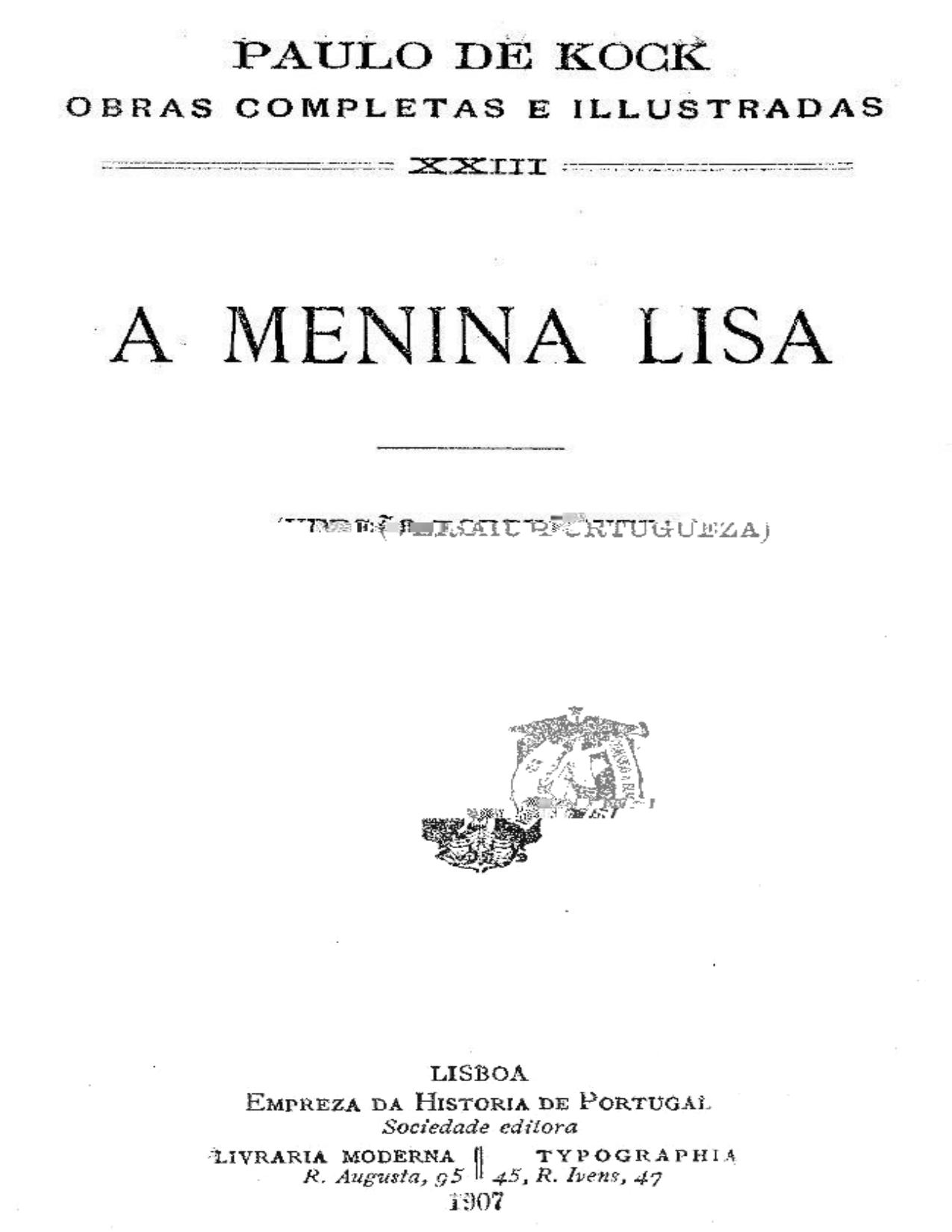 Capa do livro A Menina Lisa, de Paul de Kock