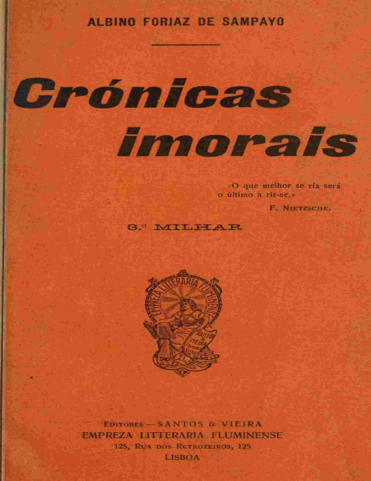 Capa do livro Crónicas imorais, de Albino Forjaz de Sampaio