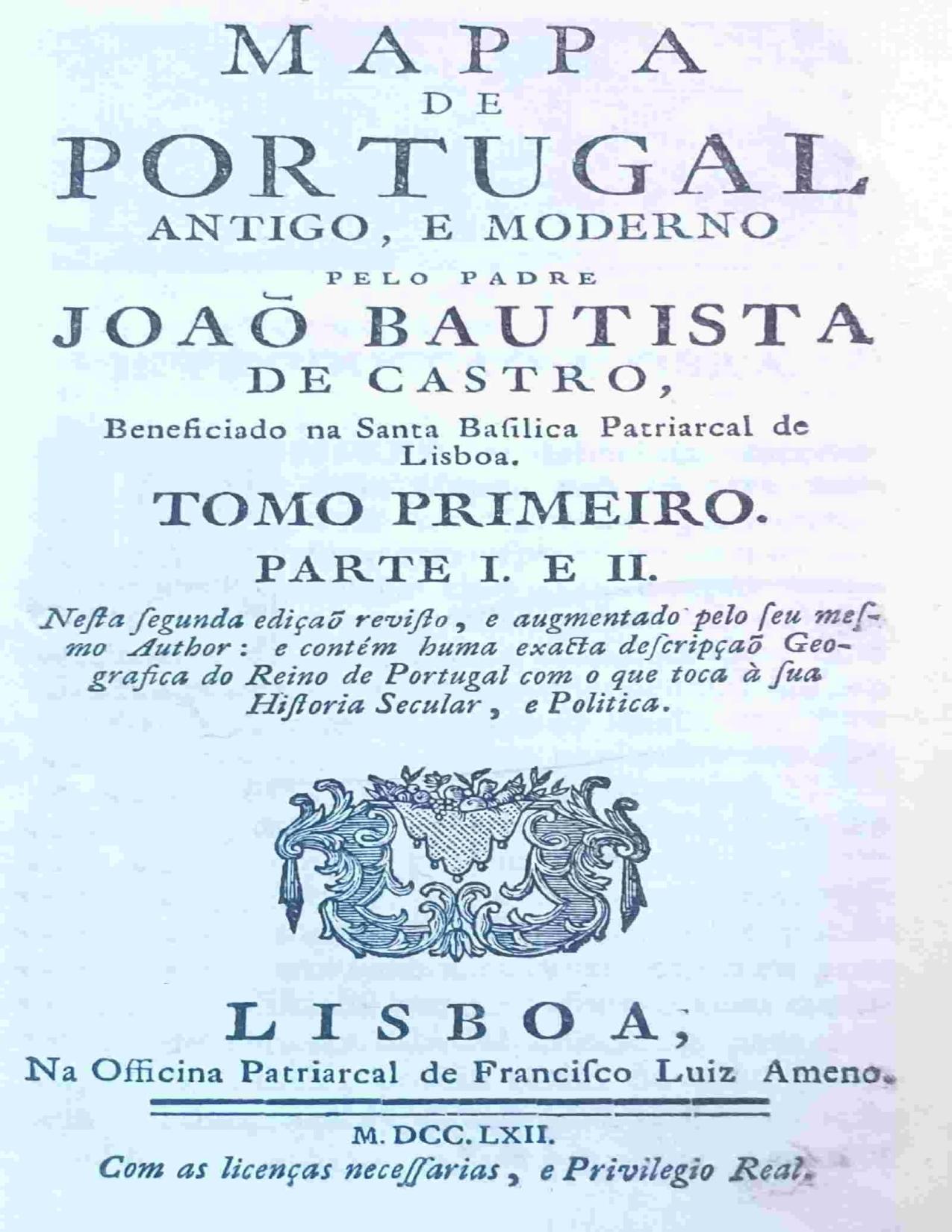 Capa do livro Mappa de Portugal antigo, e moderno, tomo 1, de João Bautista de Castro