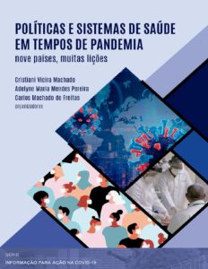 Capa do livro Políticas e sistemas de saúde em tempos de pandemia, de Cristiani Vieira Machado