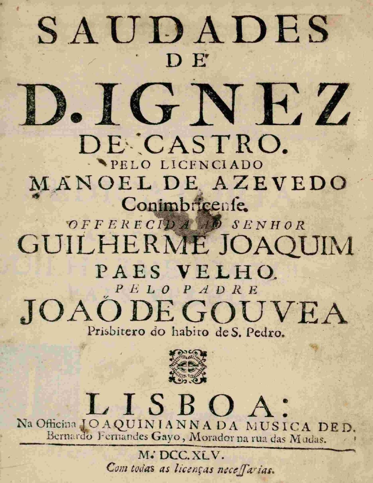 Capa do livro Saudades de D. Ignez de Castro, de Manoel de Azevedo