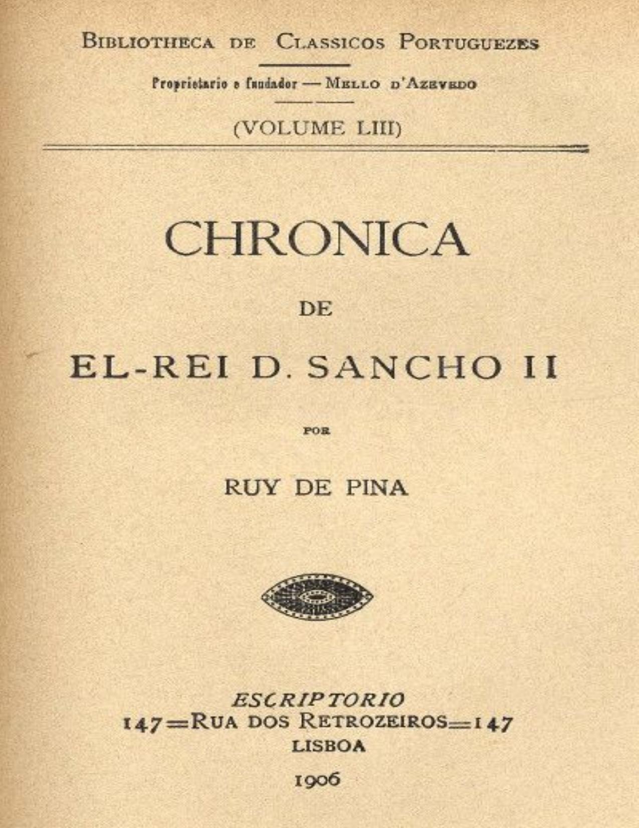 Chronica de El-Rei D. Sancho II de Rui de Pina, capa do livro