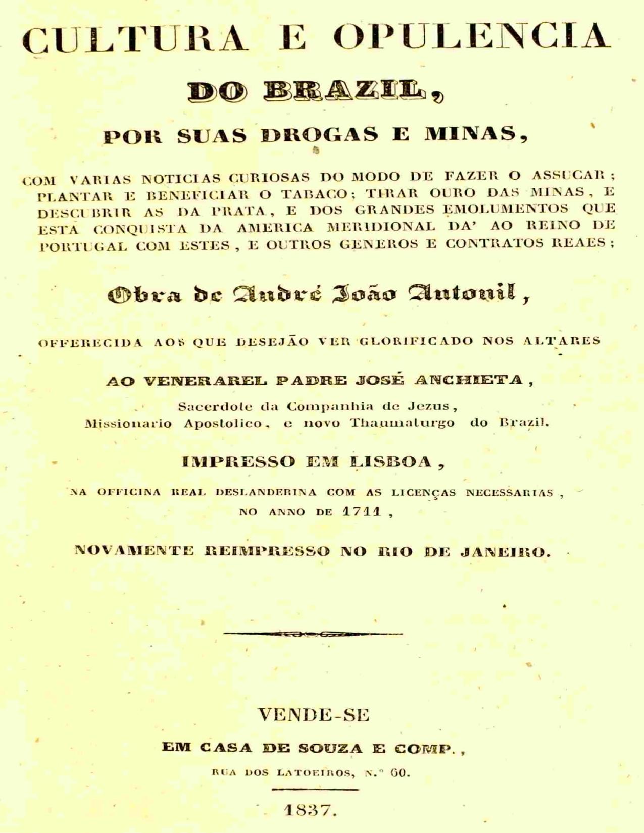 Cultura e Opulência do Brasil por suas Drogas e Minas de André João Antonil, capa do livro